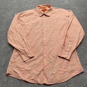 Egara Shirt Mens 18 34-35 Orange Non-Iron Slim Fit Egyptian Cotton Dress Plaid
